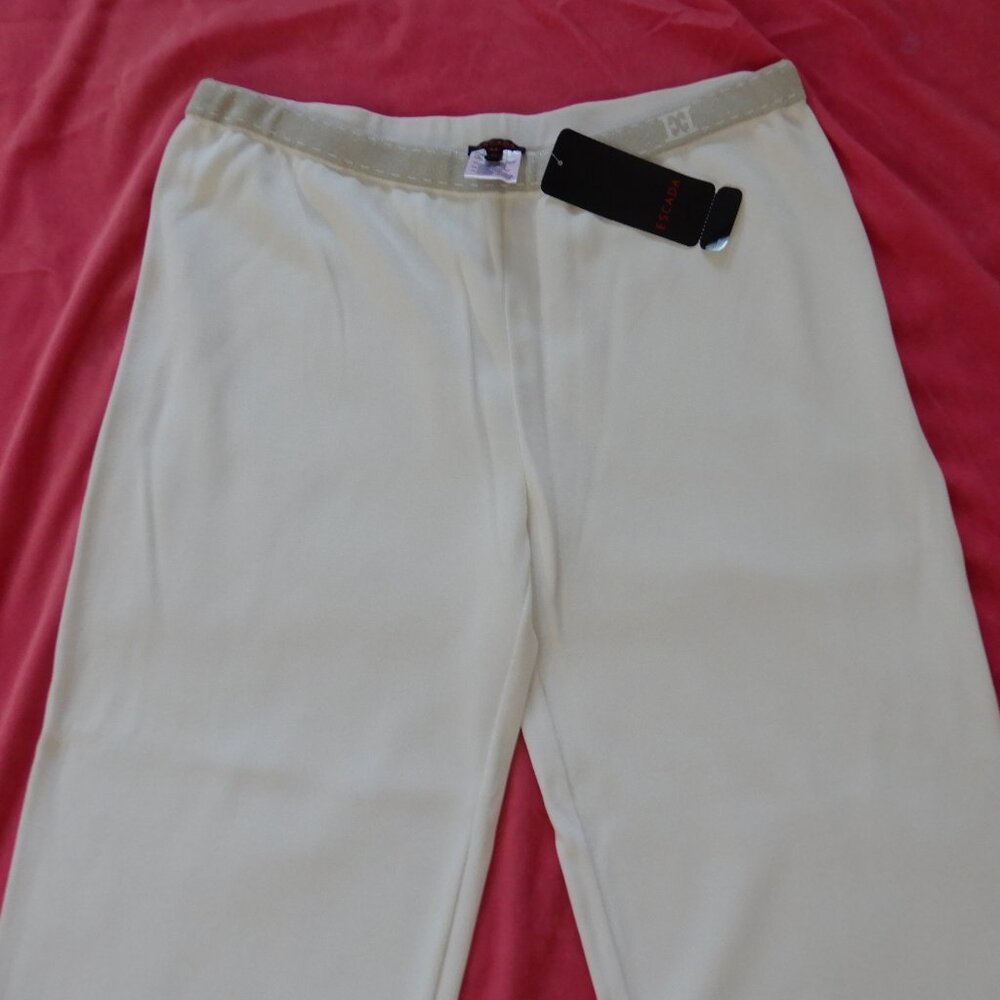 NWT.$790 Auth.ESCADA Hose Trousers White Silver Knit Pants Sz.44 US 14